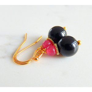 Black Pink Stone Earrings